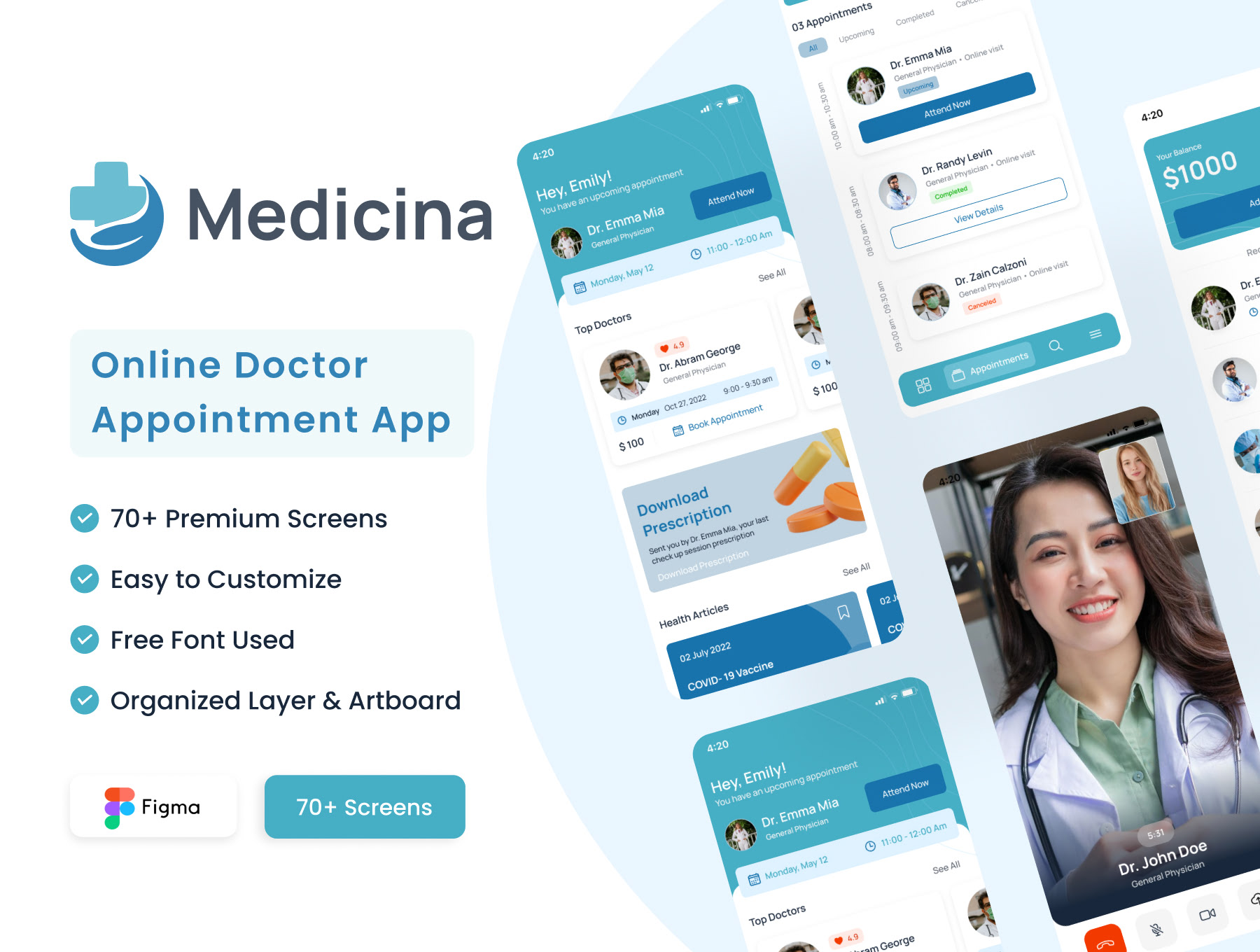 Medicina-在线医生预约应用UI工具包 Medicina - Online Doctor Appointment App UI Kit figma格式-UI/UX-到位啦UI